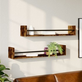 Wall shelves with bars 2 pcs smoked oak 80x16x14 cm by , Shelves and shelves - Ref: Foro24-835441, Price: 34,81 €, Discount: %