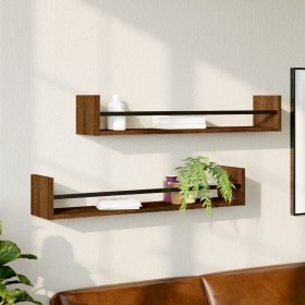 Wall shelves with bars 2 pcs oak brown 80x16x14 cm by , Shelves and shelves - Ref: Foro24-835443, Price: 37,40 €, Discount: %