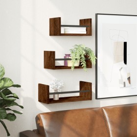 Wall shelves with bars 3 pcs oak brown engineered wood by , Shelves and shelves - Ref: Foro24-835448, Price: 27,29 €, Discoun...