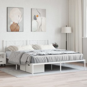 Estructura de cama de metal con cabecero blanco 193x203 cm de , Camas y somieres - Ref: Foro24-372234, Precio: 102,99 €, Desc...