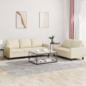 Zweiteilige Sofagarnitur aus cremefarbenem Kunstleder mit Kissen von , Sofas - Ref: Foro24-3201419, Preis: 497,89 €, Rabatt: %