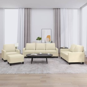 Cream synthetic leather 4-piece sofa set with cushions by , Sofas - Ref: Foro24-3201404, Price: 690,99 €, Discount: %