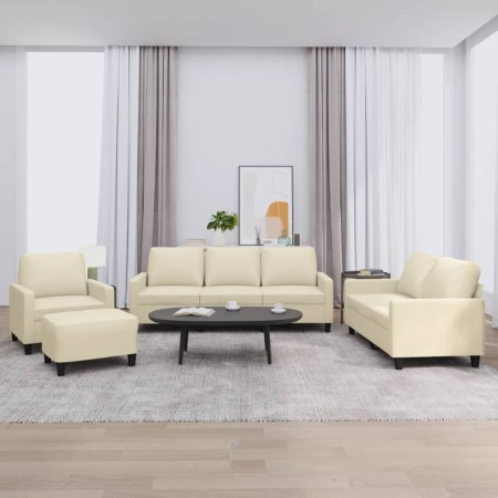 Cream synthetic leather 4-piece sofa set with cushions by , Sofas - Ref: Foro24-3201404, Price: 706,49 €, Discount: %