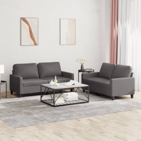 Gray synthetic leather 2-piece sofa set with cushions by , Sofas - Ref: Foro24-3201410, Price: 440,99 €, Discount: %