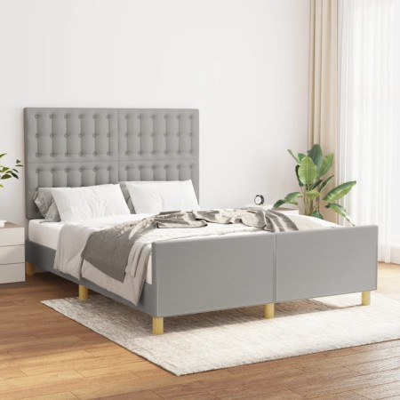 Light gray fabric bed frame with headboard 140x190 cm by , Beds and slatted bases - Ref: Foro24-3125373, Price: 223,75 €, Dis...