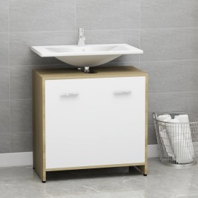 Armario de baño madera contrachapada blanco y roble 60x33x61 cm de , Muebles de baño - Ref: Foro24-802575, Precio: 43,20 €, D...