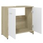 Badezimmerschrank aus Sperrholz in Weiß und Eiche, 60 x 33 x 61 cm von , Badezimmermöbel - Ref: Foro24-802575, Preis: 43,20 €...