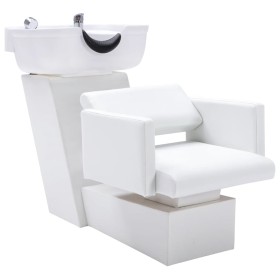 Washing chair with sink white synthetic leather 129x59x82cm by , Hairdressing chairs - Ref: Foro24-337180, Price: 326,99 €, D...