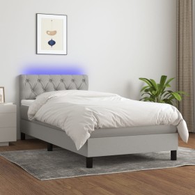 Boxspringbettmatratze und LED-Leuchten aus hellgrauem Stoff 80x200 cm von , Betten und Lattenroste - Ref: Foro24-3133349, Pre...