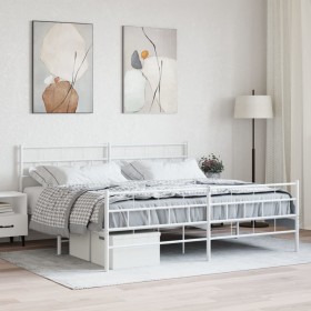 Metal bed frame with headboard and white footboard 200x200 cm by , Beds and slatted bases - Ref: Foro24-355733, Price: 123,94...