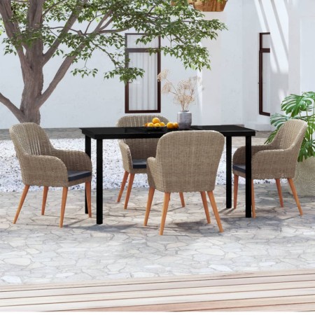 Juego de comedor de jardín 5 piezas con cojines marrón de , Conjuntos de jardín - Ref: Foro24-3099513, Precio: 562,71 €, Desc...