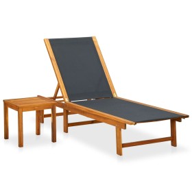 Lounger with table in solid acacia wood and textilene by vidaXL, Loungers - Ref: Foro24-41746, Price: 167,61 €, Discount: %