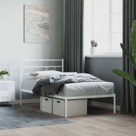 Estructura de cama de metal con cabecero blanco 100x190 cm de , Camas y somieres - Ref: Foro24-355702, Precio: 62,99 €, Descu...