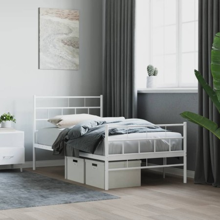 Estructura cama metal con cabecero y pie cama blanca 75x190 cm de , Camas y somieres - Ref: Foro24-355716, Precio: 60,55 €, D...