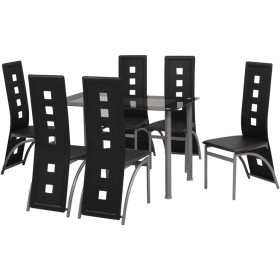 Conjunto de comedor de siete piezas negro de vidaXL, muebles para cocinas y comedores - Ref: Foro24-242910, Precio: 431,78 €,...