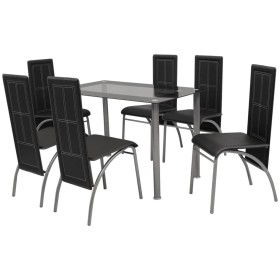 Dining Set 1 Table and 6 Armchairs Seven Pieces in Black by vidaXL, Furniture sets for kitchens and dining rooms - Ref: Foro2...