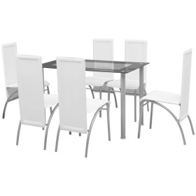 Siebenteiliges weißes Esszimmerset von vidaXL, Möbelsets für Küchen und Esszimmer - Ref: Foro24-242916, Preis: 304,99 €, Raba...