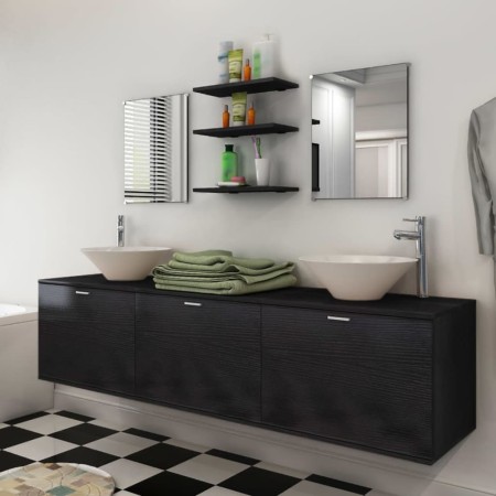 Conjunto de muebles de baño con lavabo y grifo 10 piezas negro de vidaXL, Muebles de baño - Ref: Foro24-273691, Precio: 397,9...