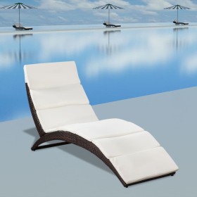 Folding sun lounger with brown synthetic rattan cushion by vidaXL, Loungers - Ref: Foro24-41808, Price: 155,99 €, Discount: %