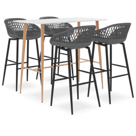 High table and bar stools 5 pieces white and gray by , Furniture sets for kitchens and dining rooms - Ref: Foro24-3057433, Pr...