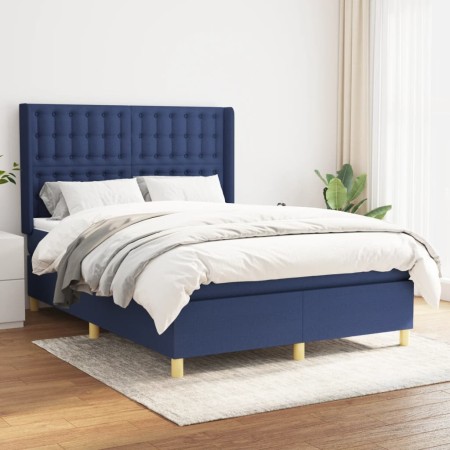 Cama box spring con colchón tela azul 140x190 cm de , Camas y somieres - Ref: Foro24-3132311, Precio: 542,47 €, Descuento: %