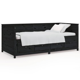 Solid black pine wood sofa bed 100x200 cm by , Beds and slatted bases - Ref: Foro24-820900, Price: 265,72 €, Discount: %