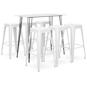 High table and 7-piece bar stools set in white by , Furniture sets for kitchens and dining rooms - Ref: Foro24-3057416, Price...