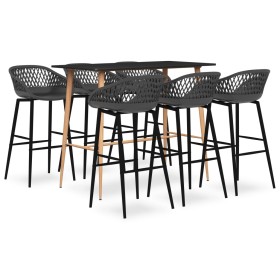 High table and 7-piece black and gray bar stools by , Furniture sets for kitchens and dining rooms - Ref: Foro24-3057475, Pri...