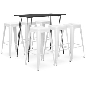 High table and bar stools 7 pieces black and white by , Furniture sets for kitchens and dining rooms - Ref: Foro24-3057388, P...