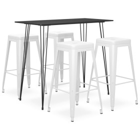 High table and bar stools 5 pieces black and white by , Furniture sets for kitchens and dining rooms - Ref: Foro24-3057374, P...