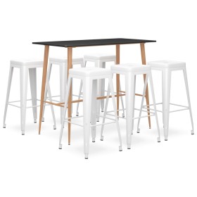 High table and bar stools 7 pieces black and white by , Furniture sets for kitchens and dining rooms - Ref: Foro24-3057472, P...