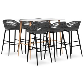 High table and bar stools 7 pieces white and gray by , Furniture sets for kitchens and dining rooms - Ref: Foro24-3057447, Pr...