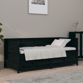 Solid black pine wood sofa bed 75x190 cm by , Beds and slatted bases - Ref: Foro24-820920, Price: 232,99 €, Discount: %