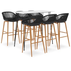 High table and bar stools 7 pieces black and white by , Furniture sets for kitchens and dining rooms - Ref: Foro24-3057420, P...