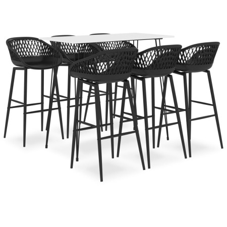 High table and bar stools 7 pieces black and white by , Furniture sets for kitchens and dining rooms - Ref: Foro24-3057417, P...