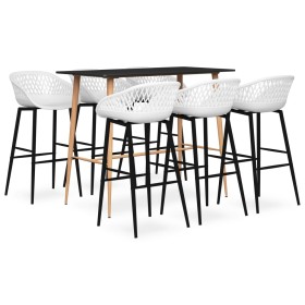 High table and bar stools 7 pieces black and white by , Furniture sets for kitchens and dining rooms - Ref: Foro24-3057474, P...