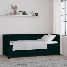 Solid black pine wood sofa bed 90x200 cm by , Beds and slatted bases - Ref: Foro24-820905, Price: 253,99 €, Discount: %