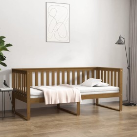 Honey brown solid pine wood sofa bed 90x190 cm by , Beds and slatted bases - Ref: Foro24-820884, Price: 101,05 €, Discount: %