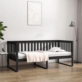 Solid black pine wood sofa bed 100x200 cm by , Beds and slatted bases - Ref: Foro24-820890, Price: 138,59 €, Discount: %