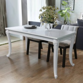 Dining table 116x66x76 cm glossy white by vidaXL, Kitchen and dining tables - Ref: Foro24-243383, Price: 188,36 €, Discount: %