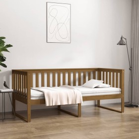 Honey brown solid pine wood sofa bed 90x200 cm by , Beds and slatted bases - Ref: Foro24-820874, Price: 101,99 €, Discount: %