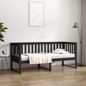 Solid black pine wood sofa bed 75x190 cm by , Beds and slatted bases - Ref: Foro24-820895, Price: 123,29 €, Discount: %