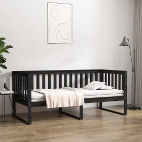 Solid black pine wood sofa bed 90x190 cm by , Beds and slatted bases - Ref: Foro24-820885, Price: 106,21 €, Discount: %