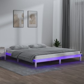 Estructura de cama con LED madera maciza blanco 140x190 cm de , Camas y somieres - Ref: Foro24-820652, Precio: 141,57 €, Desc...