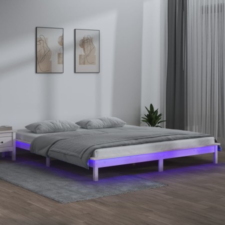 Bettgestell mit LED Massivholz weiß 140x190 cm von , Betten und Lattenroste - Ref: Foro24-820652, Preis: 141,32 €, Rabatt: %