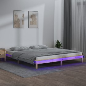 Bed frame with LED solid wood 140x200 cm by , Beds and slatted bases - Ref: Foro24-820606, Price: 100,99 €, Discount: %