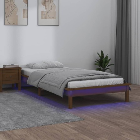 Estructura de cama con LED madera maciza marrón miel 90x200 cm de , Camas y somieres - Ref: Foro24-820594, Precio: 126,99 €, ...