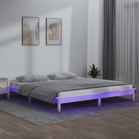 Bettgestell mit LEDs aus weißem Massivholz 150x200 cm von , Betten und Lattenroste - Ref: Foro24-820612, Preis: 151,59 €, Rab...