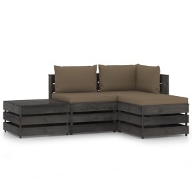 4-piece garden furniture with gray impregnated wood cushions by , Garden sets - Ref: Foro24-3068212, Price: 313,99 €, Discoun...