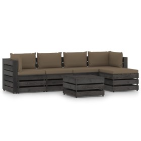 Garden furniture 6 pieces with gray impregnated wood cushions by , Garden sets - Ref: Foro24-3068284, Price: 606,74 €, Discou...